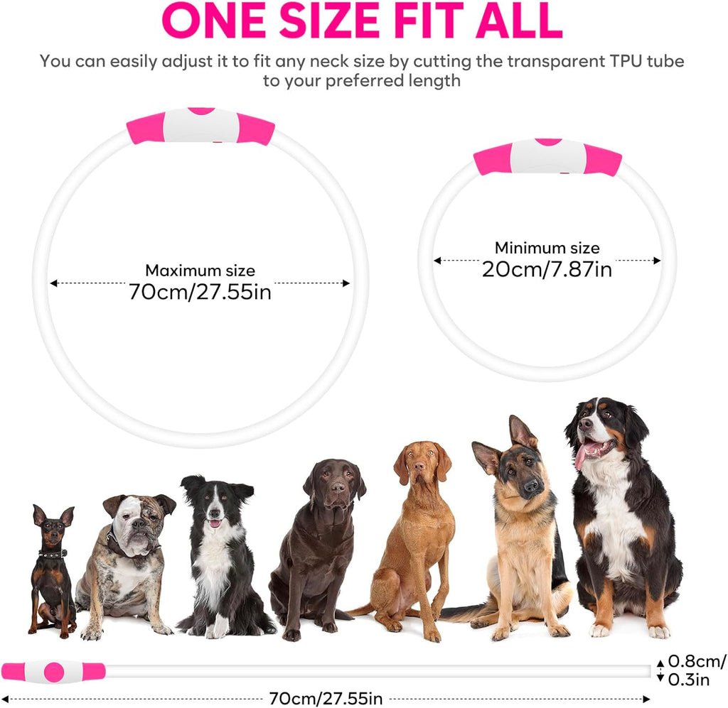 LED Dog Collar, USB Rechargeable Light up Dog Collars, TPU Cuttable Light Dog Necklace Glow in the Dark (Pink)